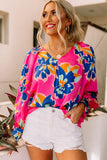 Black Flower Print Puff Sleeve Blouse