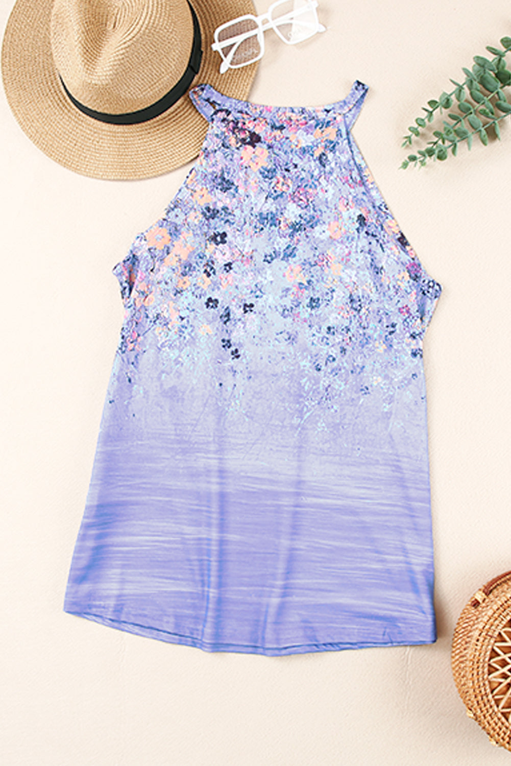 Floral Print Halter Neck Tank Top