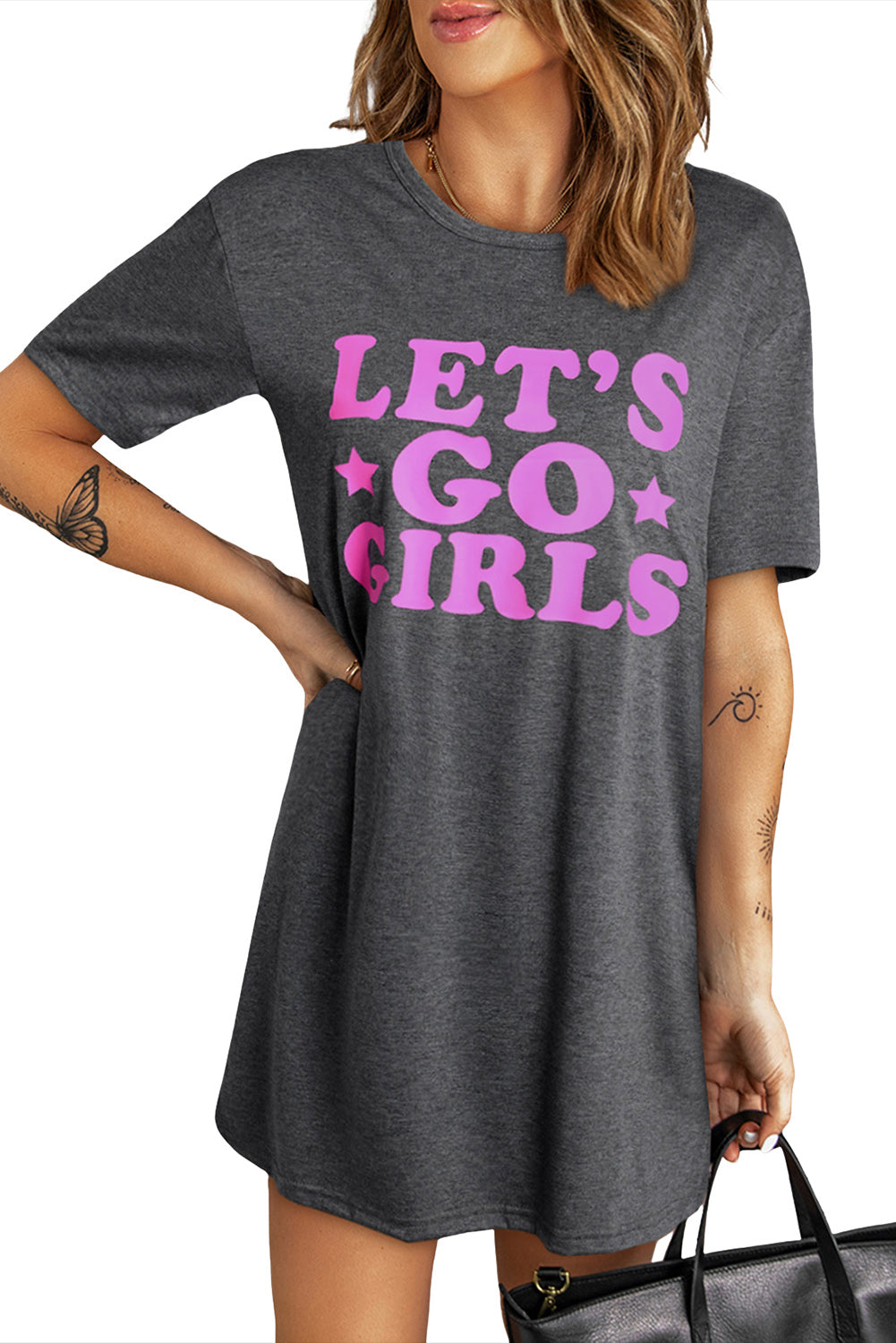 Robe t-shirt décontractée grise LET'S GO GIRLS