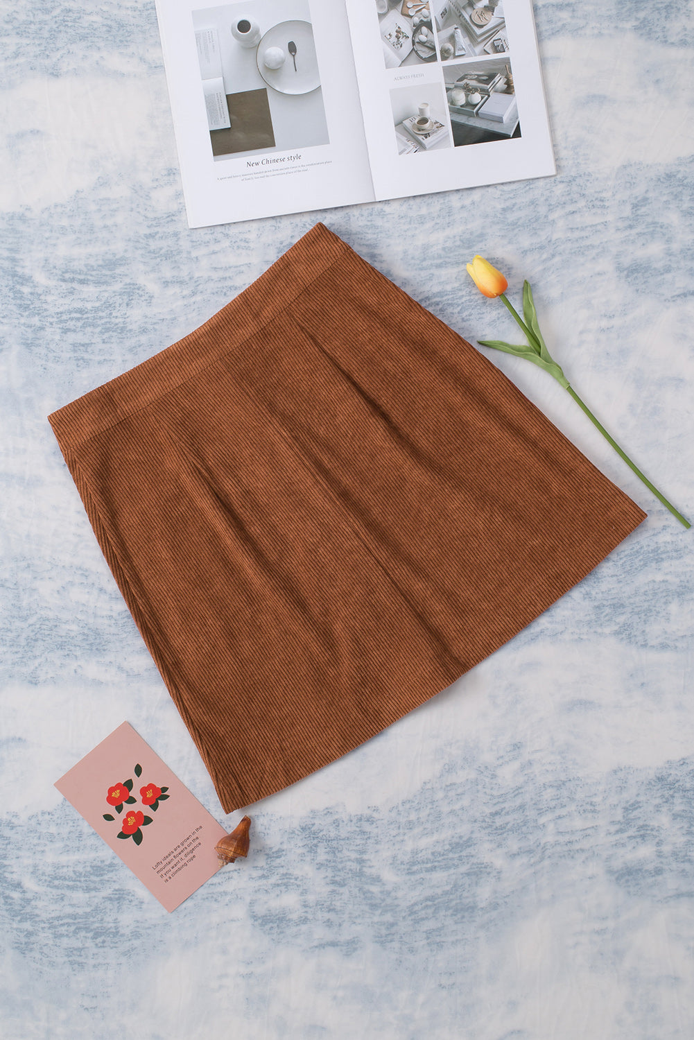 Buttons Front Corduroy Mini Skirt