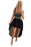 Flowy Chiffon Ruffle Contrast Sequin Dress