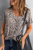 V Neck Front Pocket Leopard Tee