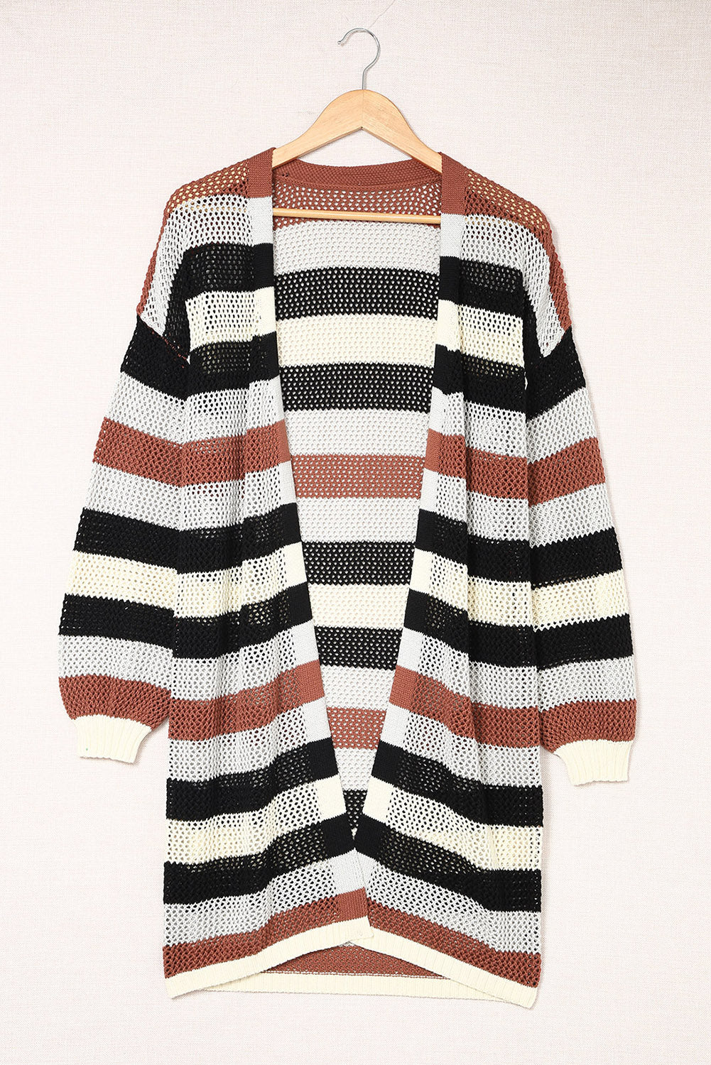 Striped Color Block Hollowed Knit Cardigan