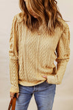 Solid Color Puffy Sleeve Textured Knit Top