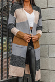 Multicolor Colorblock Open Front Long Knit Cardigan