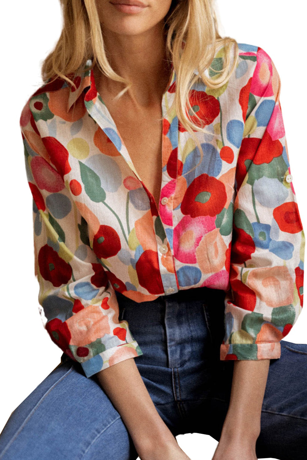 Floral Print Bracelet Sleeve Shirt