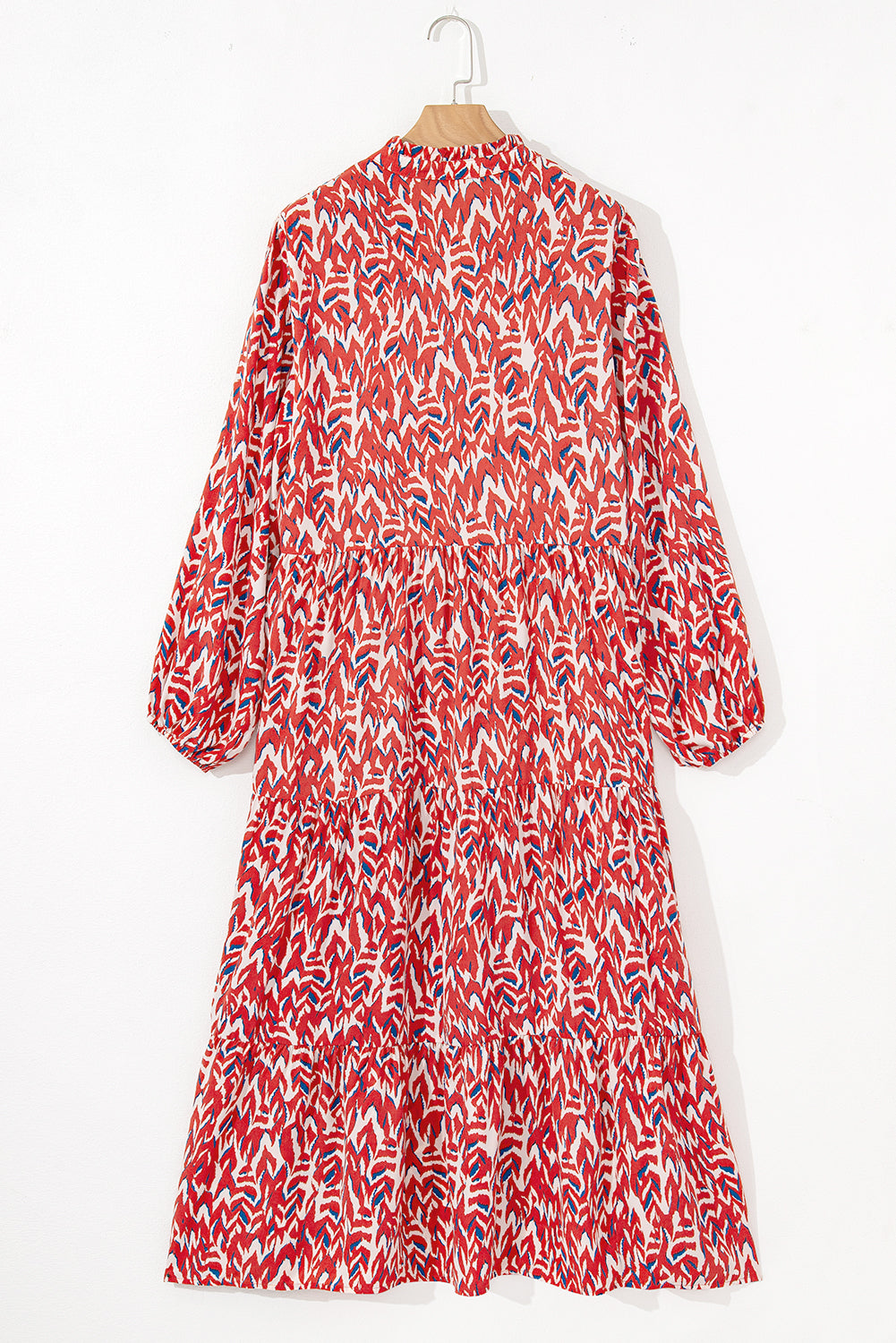 Red Plus Size Abstract Print Notch V Neck High Waist Maxi Dress