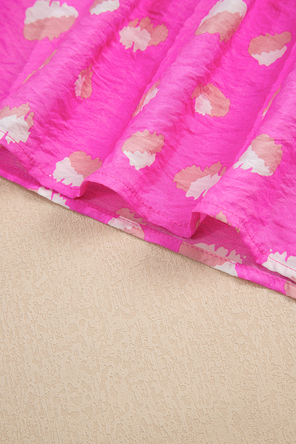 Bright Pink Printed Shirred Yoke Half Puff Sleeve Dress