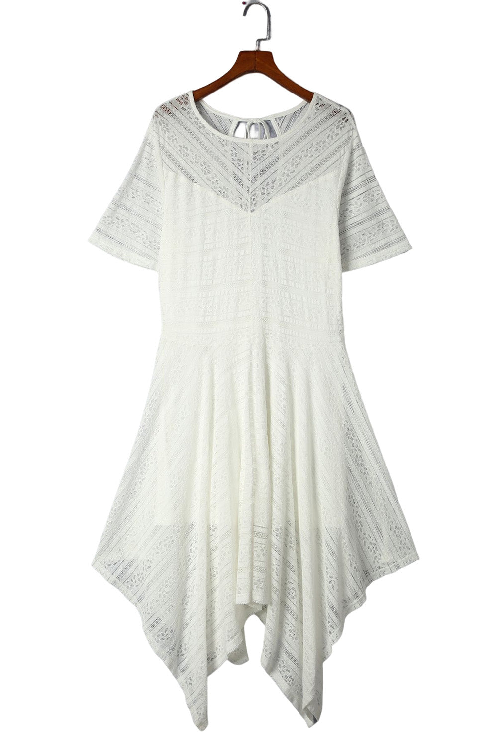 Plus Size Lace Striped Texture Handkerchief Hem Dress