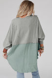 Crinkle Splicing Raw Hem High Low Oversized Blouse