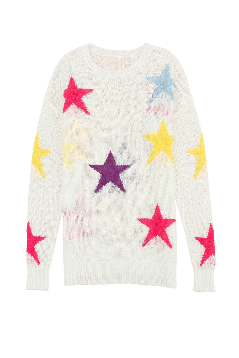 Pull ample blanc à motif d'étoiles colorées