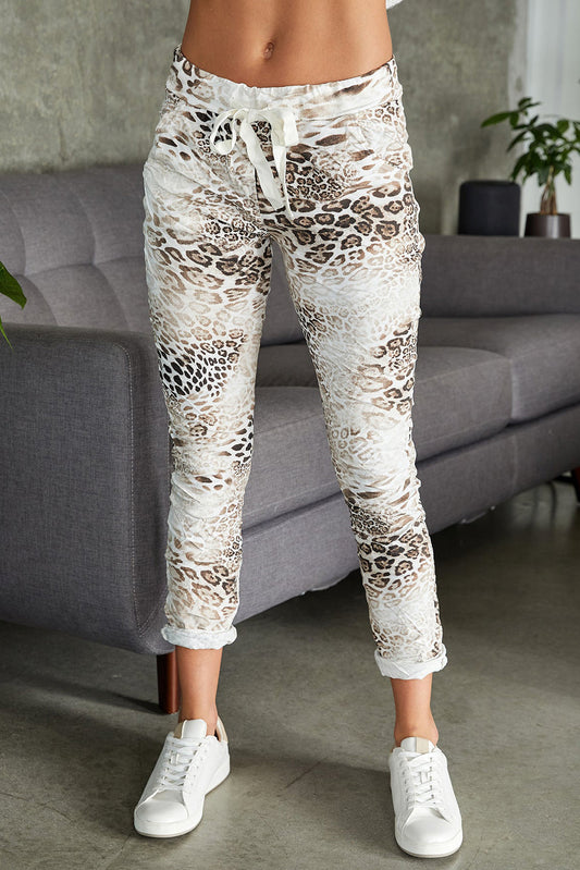 Cheetah Print Drawstring Waist Joggers