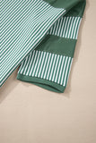 Mist Green Striped Patchwork 3/4 Sleeve Casual Top