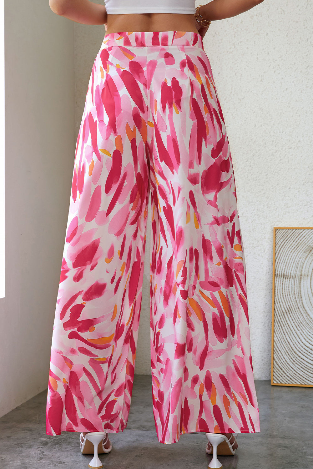 Boho Abstract Floral Print Wide Leg Pants