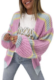 Contrast Striped Open Front Cable Cardigan