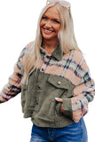 Khaki Plaid Corduroy Flap Pockets Boxy Chunky Jacket