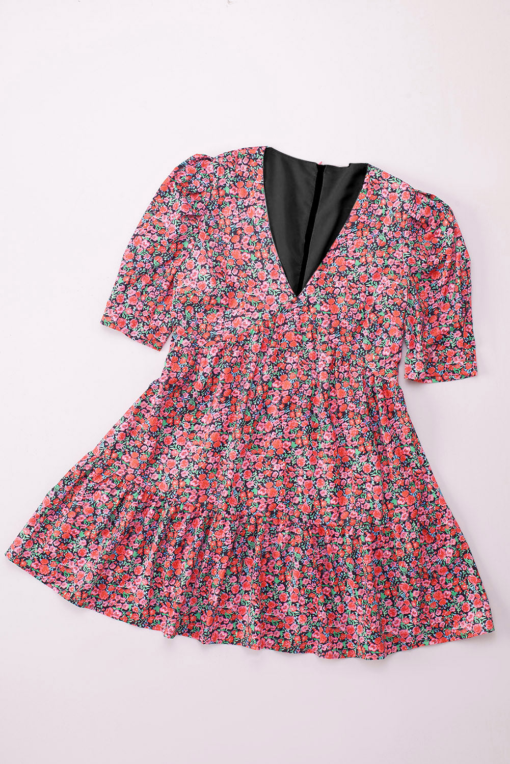 Vintage Puff Sleeve Side Pockets Floral Dress