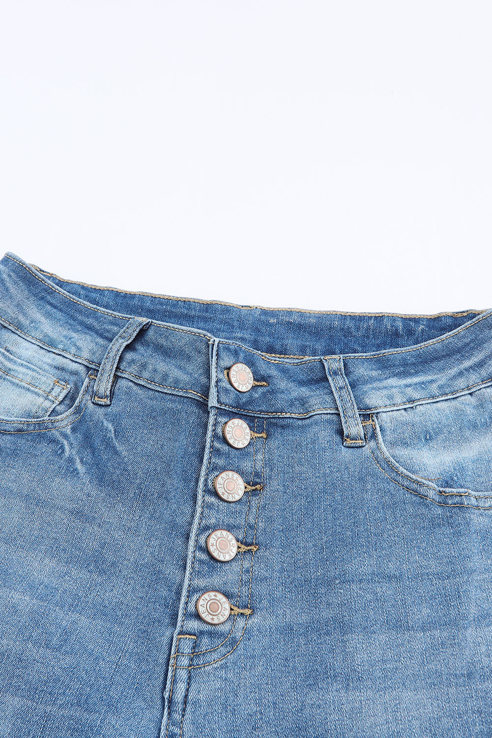 High Waist Buttoned Distressed Flared Jeans