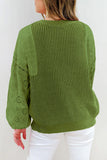 Eyelet Drop Shoulder Patchwork Pullover Sweater