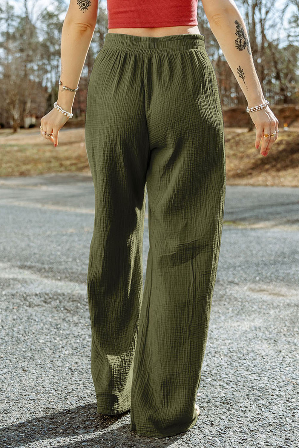 Crinkle Textured Wide Leg Pants