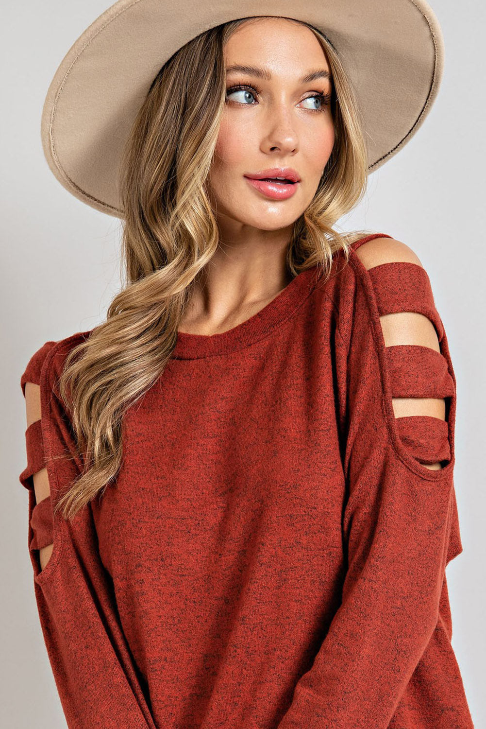 Cutout Cold Shoulder Long Sleeve Top