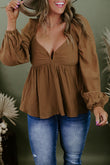 Plus Size Sweetheart Neck Long Sleeve Peplum Blouse