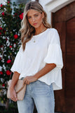 Joint Bubble Sleeve Round Neck Blouse