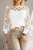 Black Hollowed Floral Lace Splicing Long Sleeve Top