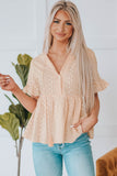 Khaki Split V Neck Print Babydoll Top