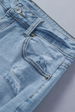 Frayed Slim-fit High Waist Denim Shorts