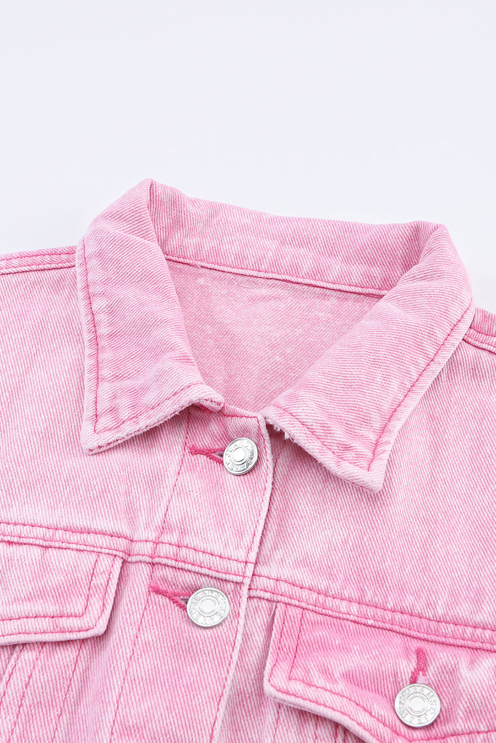 Acid Wash Button Flap Pocket Denim Jacket