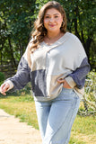 Ashleigh Blue Plus Size Textured Colorblock Patchwork V Neck Top