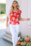 Floral Square Neck Ruffle Sleeve Blouse