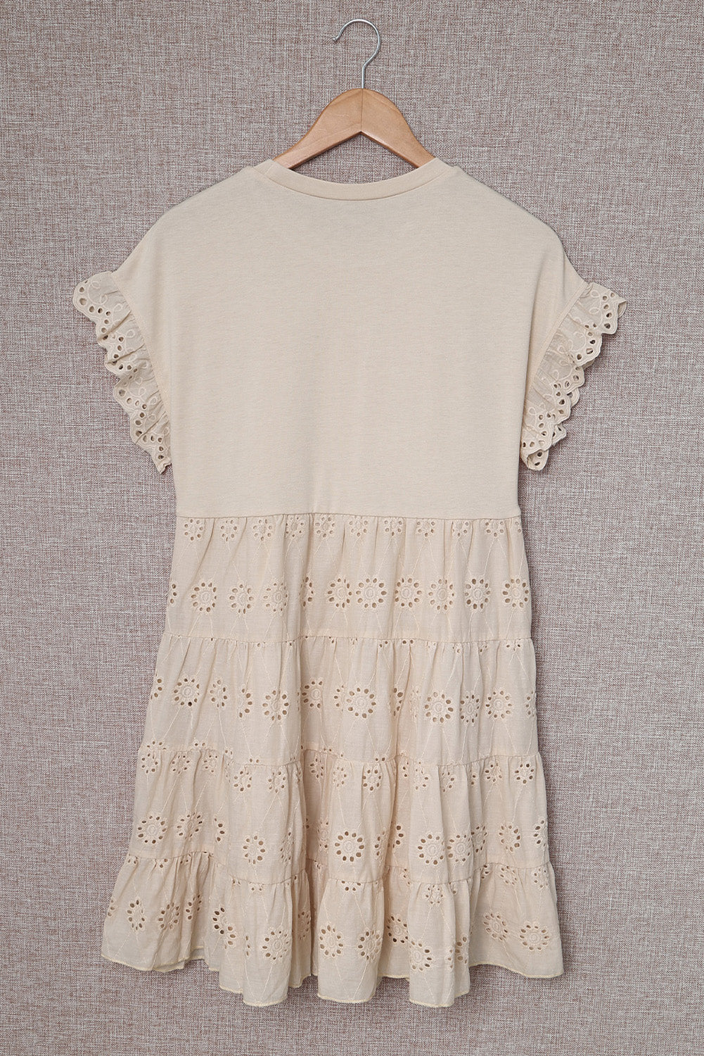 Eyelet Pattern Tiered Short Dress