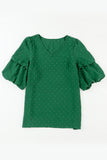 Swiss Dot Double Puff Sleeve Blouse