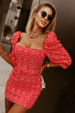 Daisy Print Square Neck Puff Sleeve Mini Dress