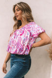 Paisley Pattern Print Puff Sleeve V Neck Blouse