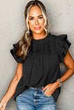 Black Smocked Ruffle Sleeve Blouse