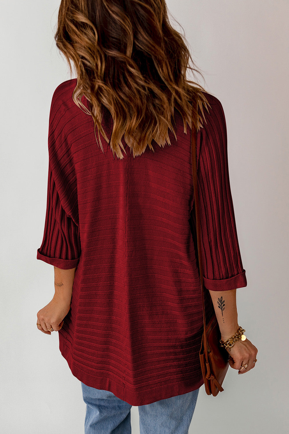 Ribbed Open Front Knit Cardigan