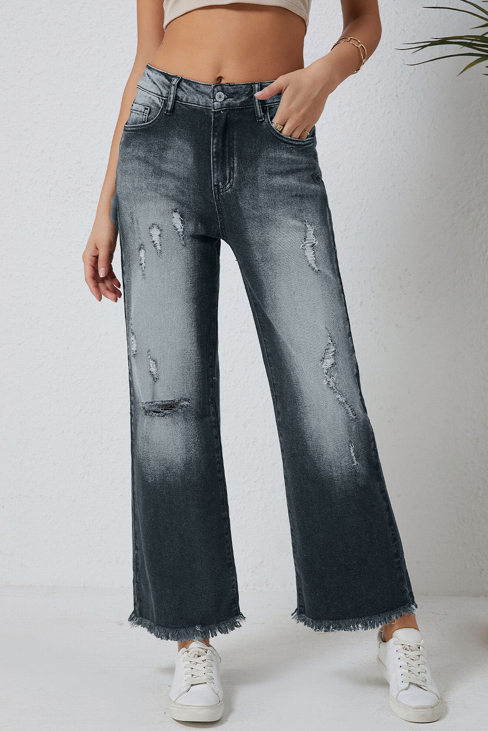 Vintage Distressed Wide Leg Jeans