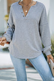 Black Buttoned V Neck Cotton Loose Fit Top