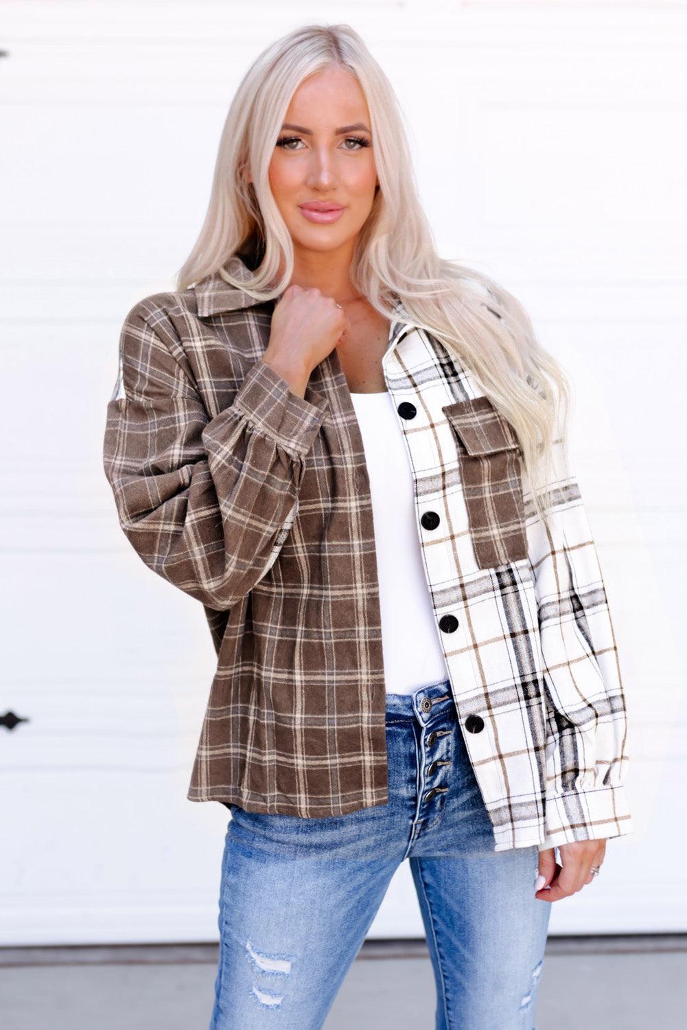 Brown Mixed Plaid Soft Oversized Shirt