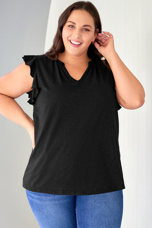 V Neck Ruffle Sleeve Plus Size Top