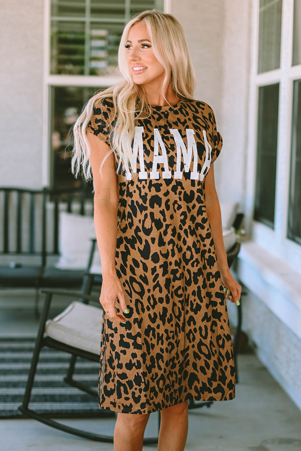 MAMA Letter Print Slit T-Shirt Dress