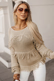 Green Boho Tasseled Knitted Sweater