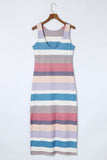 Stripe Print Slit Maxi Tank Top Dress