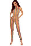 Striped Hollow Out Backless Halter Bodystocking