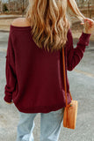 Solid Color Off Shoulder Rib Knit Sweater with Pocket