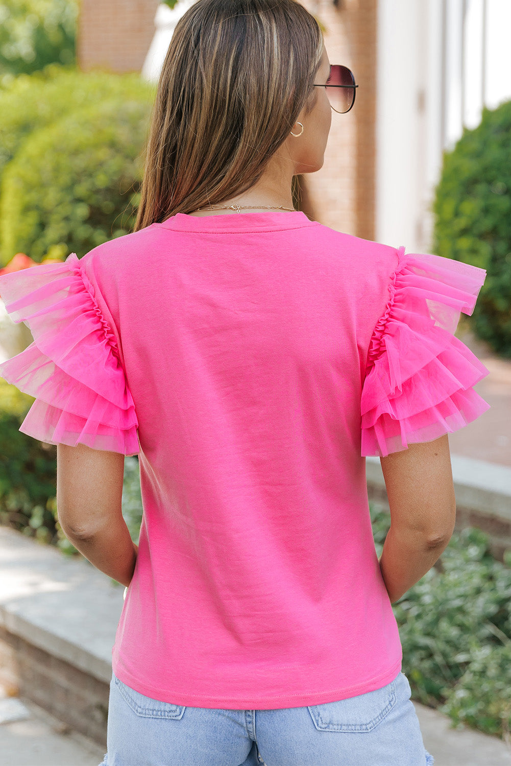 Tulle Ruffle Sleeve Top