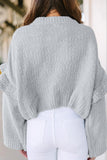 Gray Pearl Embellished Ruffle Wide Sleeve Sweater